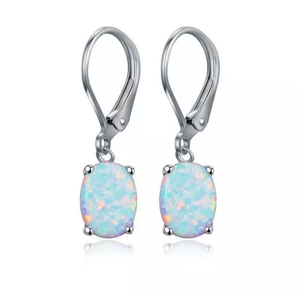 NWOT White Fire Opal (artificial) Hoop Dangle Earrings
